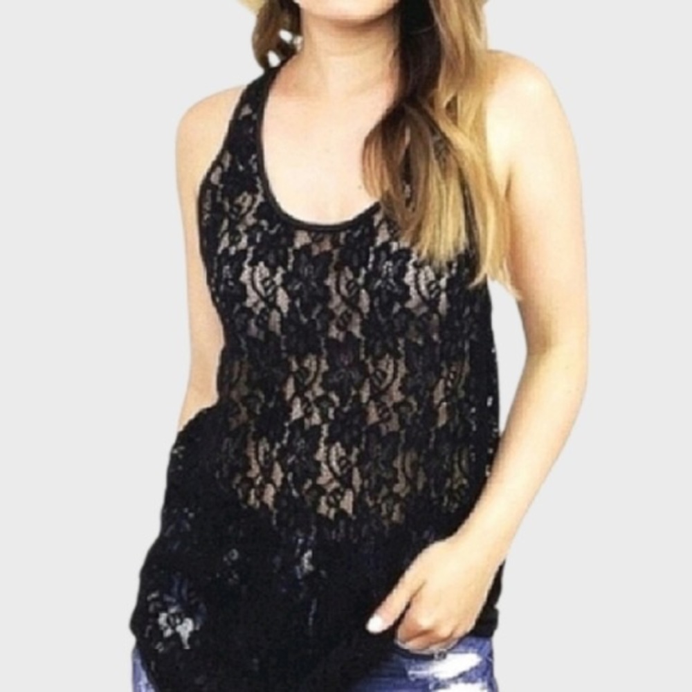 Aritizia Wilfred Black Lace Racerback Tank Top